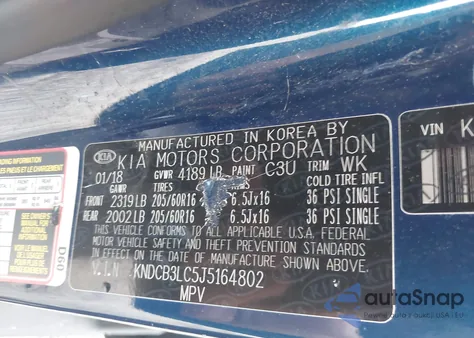 2018 Kia Niro Lx from USA, damaged, VIN KNDCB3LC5J5164802